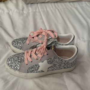 Vintage Havana Glittery Silver and Pink Kids Sneakers